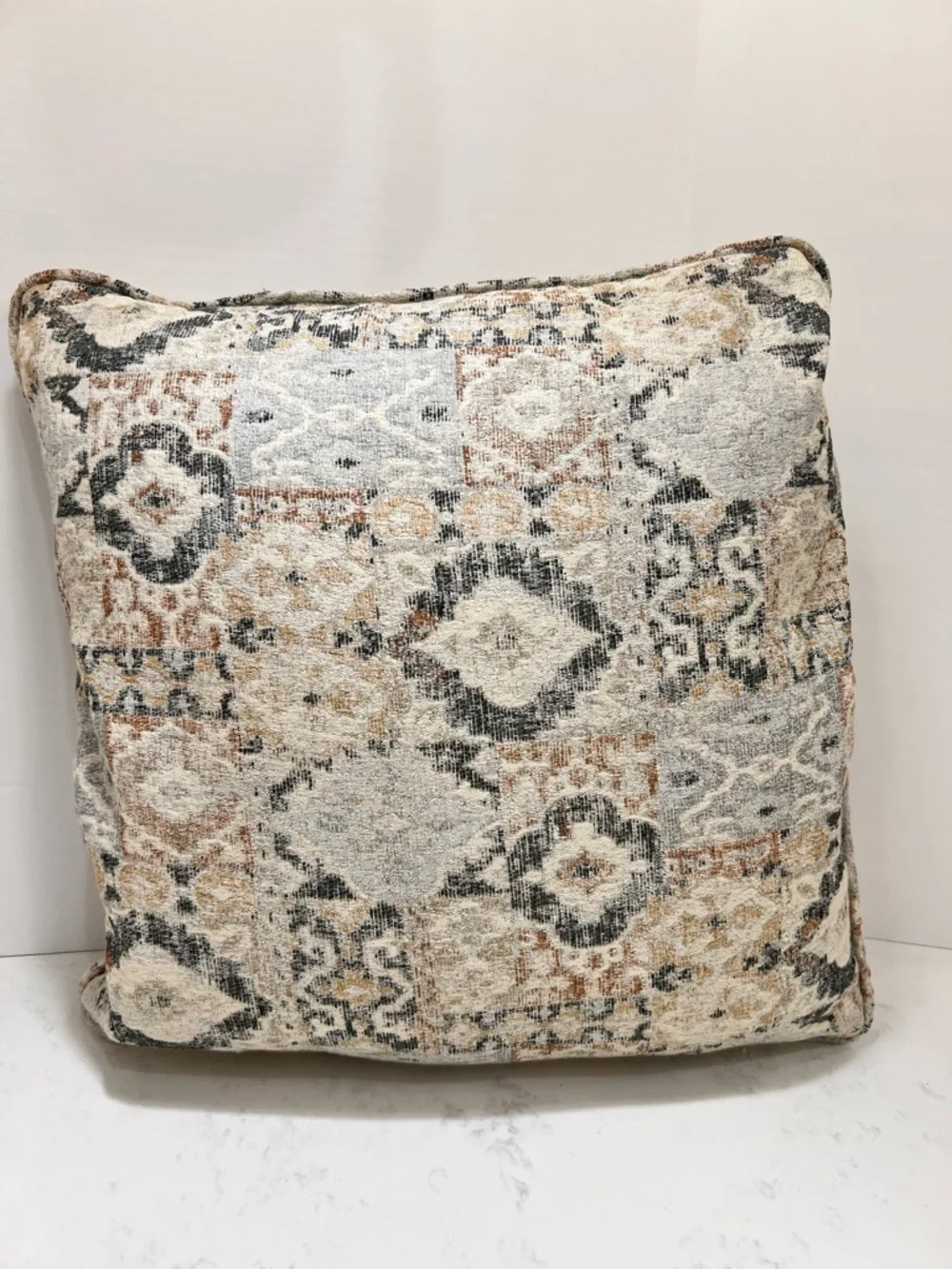 Decorative Patchwork Throw Pillow in Cream, Gray & Tan - Unbranded. Brand new